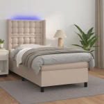 Κρεβάτι Boxspring Στρώμα&LED Καπουτσίνο 100x200 εκ. Συνθ. Δέρμα Καφέ 3139372