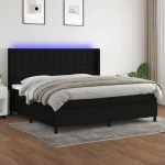 Κρεβάτι Boxspring με Στρώμα & LED Μαύρο 200x200 εκ. Υφασμάτινο Μαύρο 3138663
