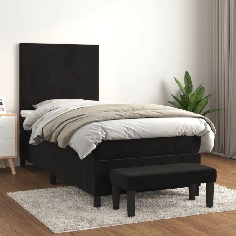 Κρεβάτι Boxspring με Στρώμα Μαύρο 90x190 εκ. Βελούδινο Μαύρο 3137697
