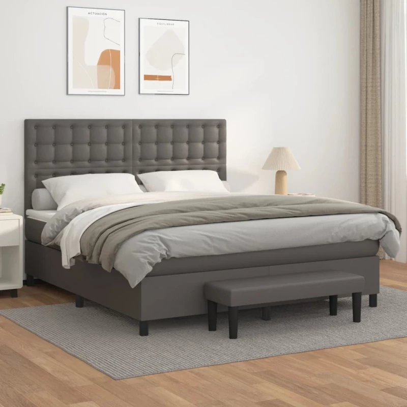 Κρεβάτι Boxspring με Στρώμα Γκρι 160x200εκ. από Συνθετικό Δέρμα Γκρι 3137675