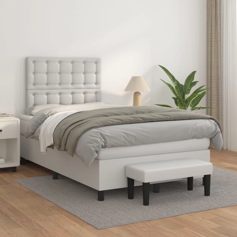Κρεβάτι Boxspring με Στρώμα Λευκό 120x200εκ.από Συνθετικό Δέρμα Λευκό 3137654