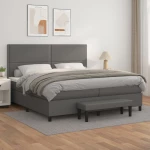 Κρεβάτι Boxspring με Στρώμα Γκρι 200x200 εκ. Συνθετικό Δέρμα Γκρι 3137627