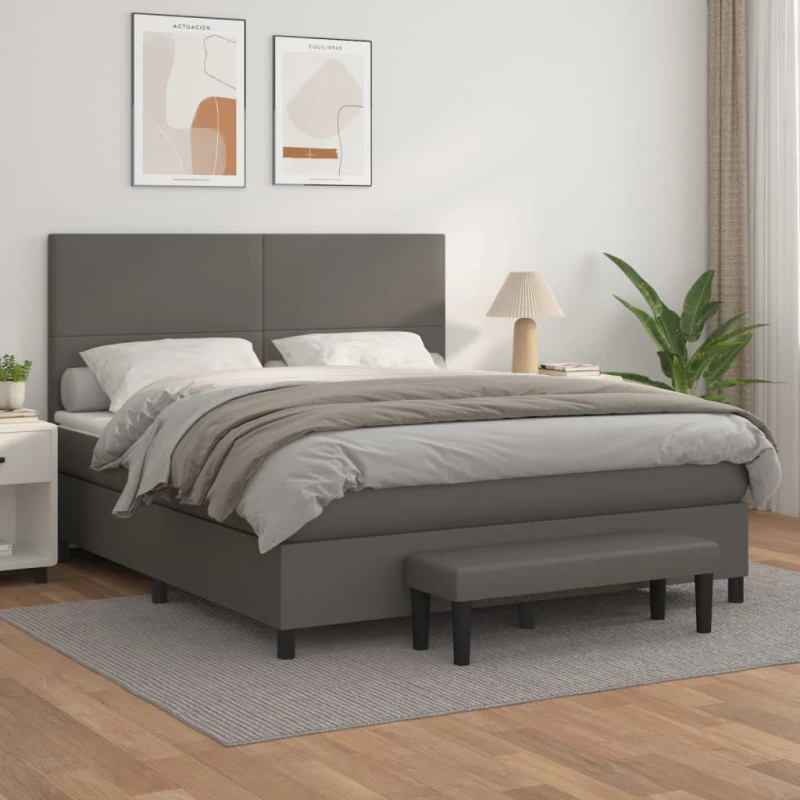 Κρεβάτι Boxspring με Στρώμα Γκρι 160x200εκ. από Συνθετικό Δέρμα Γκρι 3137555