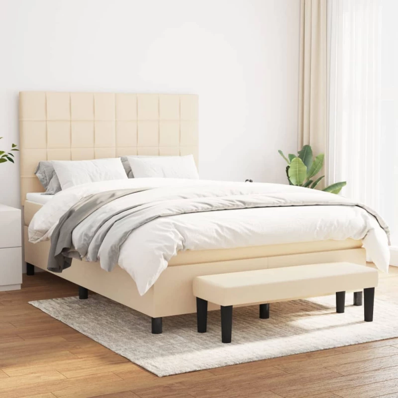 Κρεβάτι Boxspring με Στρώμα Κρεμ 140x200 εκ. Υφασμάτινο Κρεμ 3136602