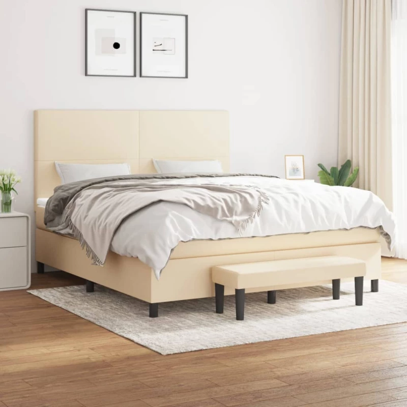 Κρεβάτι Boxspring με Στρώμα Κρεμ 160x200 εκ. Υφασμάτινο Κρεμ 3136450