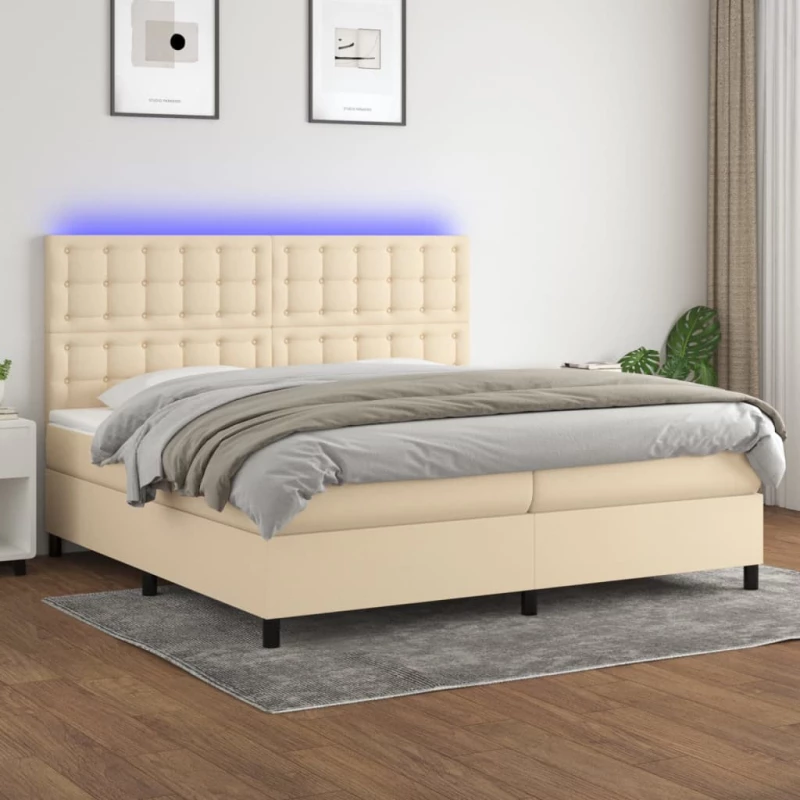 Κρεβάτι Boxspring με Στρώμα & LED Κρεμ 200x200 εκ. Υφασμάτινο Κρεμ 3135226