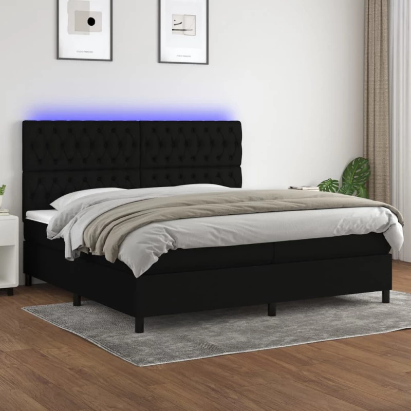 Κρεβάτι Boxspring με Στρώμα & LED Μαύρο 200x200 εκ. Υφασμάτινο Μαύρο 3135143