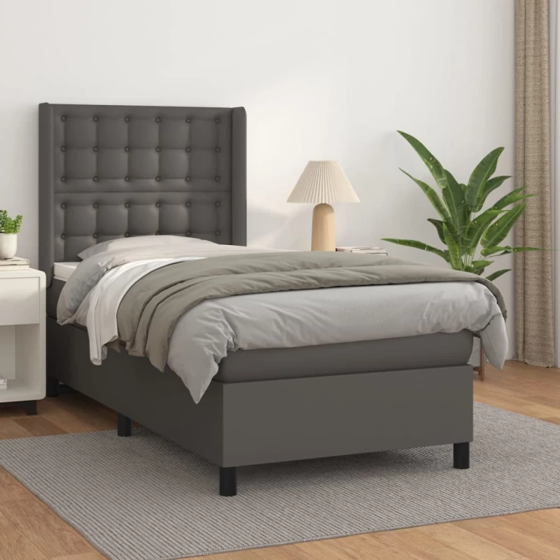 Κρεβάτι Boxspring με Στρώμα Γκρι 80 x 200 εκ. Συνθετικό Δέρμα Γκρι 3132469