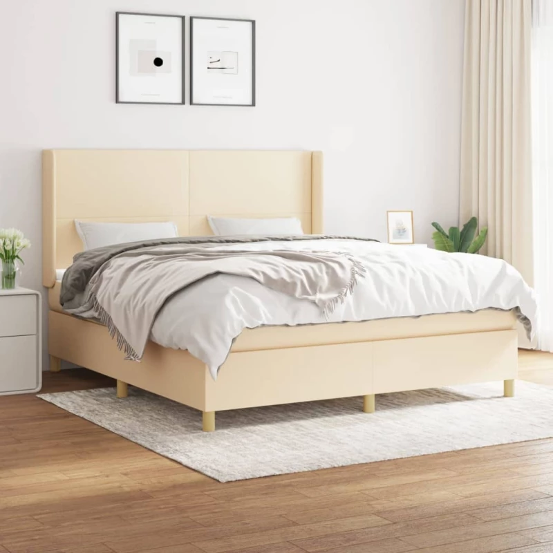 Κρεβάτι Boxspring με Στρώμα Κρεμ 160x200 εκ. Υφασμάτινο Κρεμ 3131846