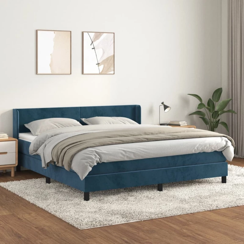 Κρεβάτι Boxspring με Στρώμα Σκούρο Μπλε 180x200 εκ. Βελούδινο Μπλε 3130857