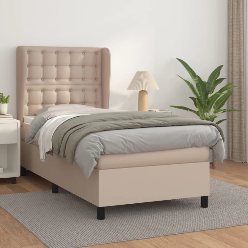 Κρεβάτι Boxspring με Στρώμα Καπουτσίνο 100x200εκ.από Συνθ.Δέρμα Καφέ 3129020