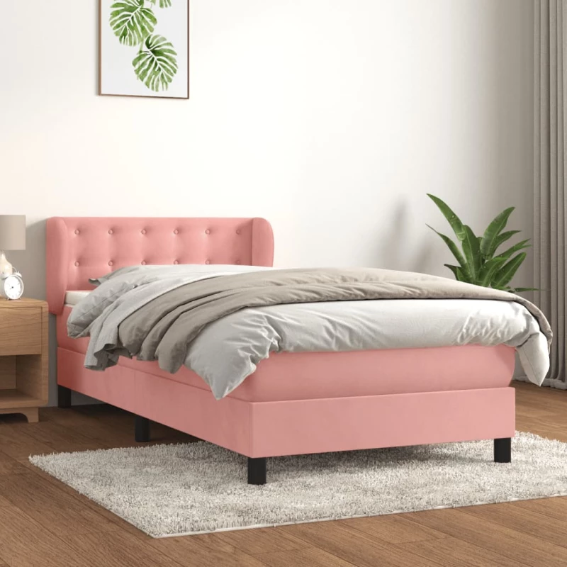 Κρεβάτι Boxspring με Στρώμα Ροζ 100x200 εκ. Βελούδινο Ροζ 3127720