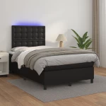 Κρεβάτι Boxspring με Στρώμα & LED Μαύρο 120x200 εκ. Συνθ. Δέρμα Μαύρο 3135933