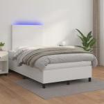 Κρεβάτι Boxspring με Στρώμα & LED Λευκό 120x200 εκ. Συνθ. Δέρμα Λευκό 3135814