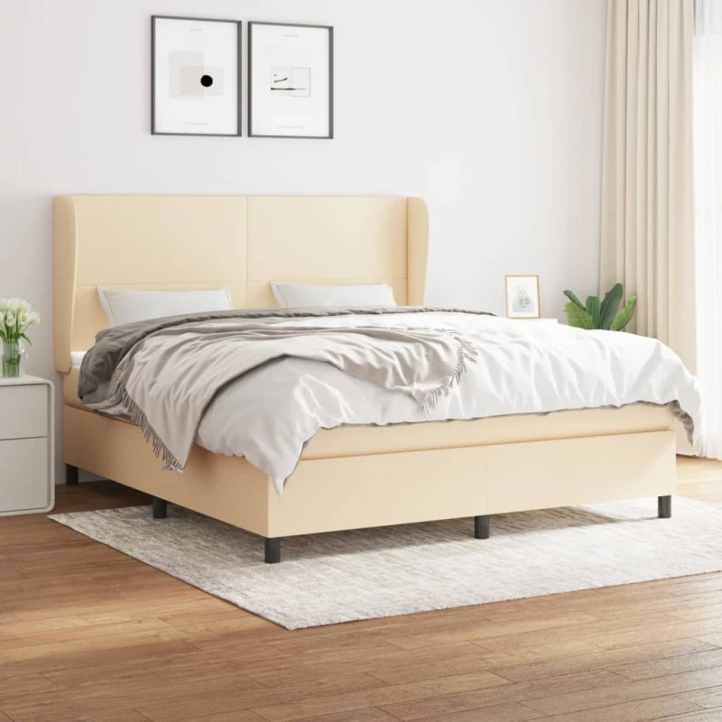Κρεβάτι Boxspring με Στρώμα Κρεμ 160x200 εκ. Υφασμάτινο Κρεμ 3127818