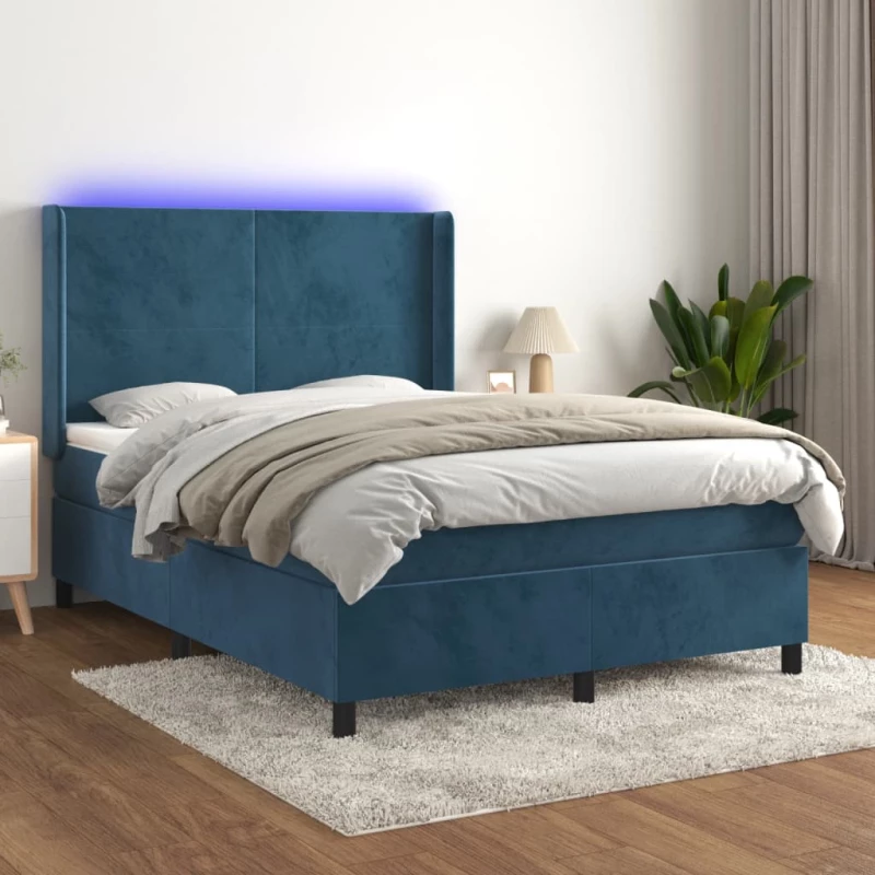 Κρεβάτι Boxspring με Στρώμα & LED Σκ. Μπλε 140x200εκ. Βελούδινο Μπλε 3139449