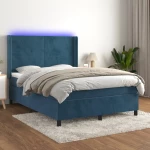 Κρεβάτι Boxspring με Στρώμα & LED Σκ. Μπλε 140x200εκ. Βελούδινο Μπλε 3139449