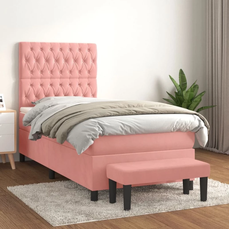 Κρεβάτι Boxspring με Στρώμα Ροζ 90x190 εκ. Βελούδινο Ροζ 3138000