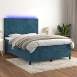 Κρεβάτι Boxspring με Στρώμα & LED Σκ. Μπλε 140x190εκ. Βελούδινο Μπλε 3136003