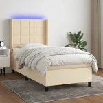 Κρεβάτι Boxspring με Στρώμα & LED Κρεμ 100x200 εκ. Υφασμάτινο Κρεμ 3138298