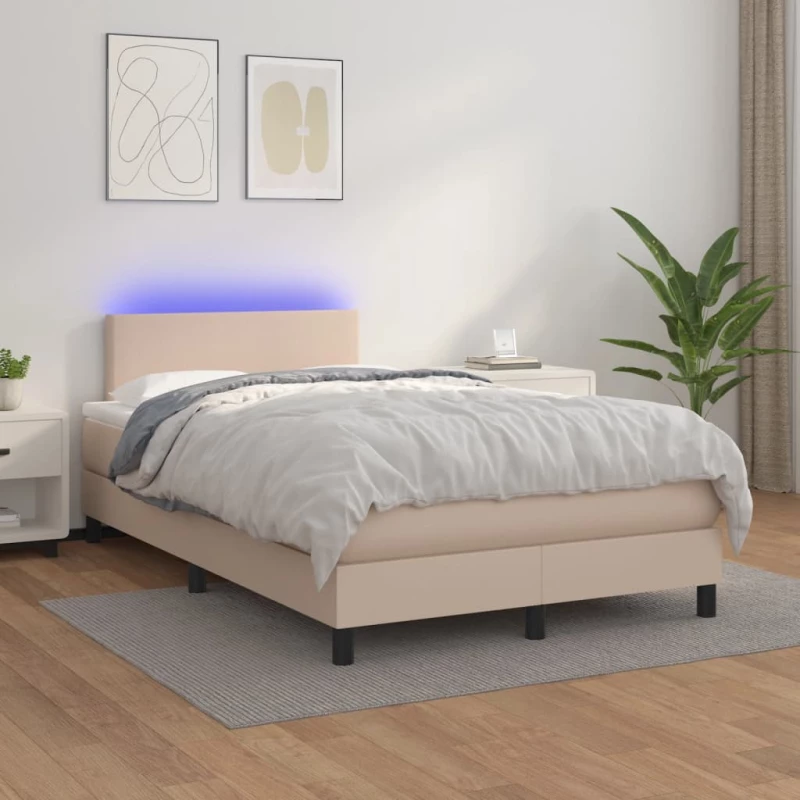 Κρεβάτι Boxspring Στρώμα&LED Καπουτσίνο 120x200 εκ. Συνθ. Δέρμα Καφέ 3134098