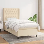 Κρεβάτι Boxspring με Στρώμα Κρεμ 100 x 200 εκ. Υφασμάτινο Κρεμ 3128186