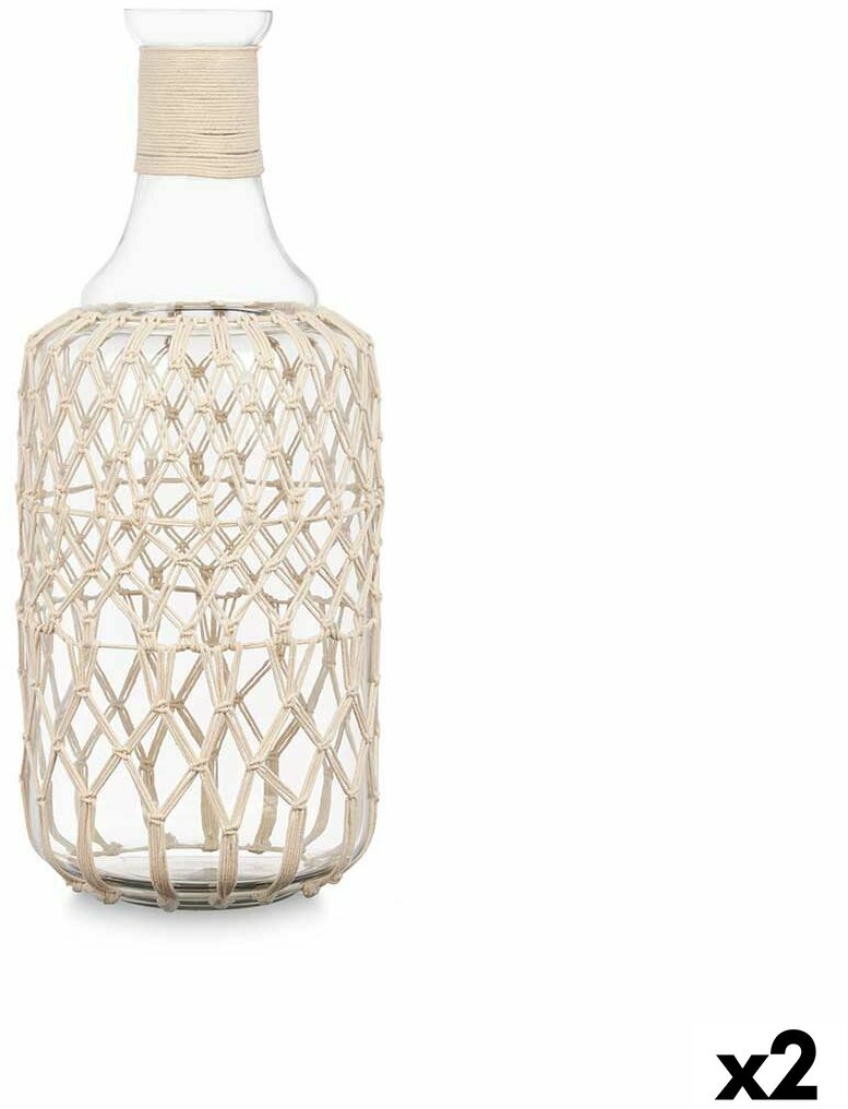 Μπουκάλι Διακοσμητική Λευκό Διαφανές Γυαλί Σχοινί 19 x 48 cm (x2) S3630531