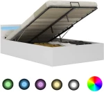 Πλαίσιο Κρεβατιού Αποθ. Χώρο/LED Μαύρο 140x200 εκ. Δερματίνη Λευκό 285549