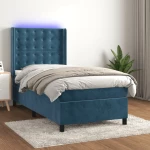 Κρεβάτι Boxspring με Στρώμα & LED Σκ. Μπλε 90x190 εκ. Βελούδινο Μπλε 3139779