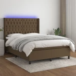 Κρεβάτι Boxspring με Στρώμα & LED Σκ.Καφέ 140x200 εκ Υφασμάτινο Καφέ 3138560