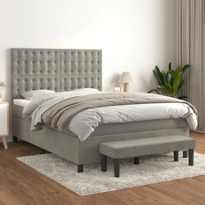 Κρεβάτι Boxspring με Στρώμα Ανοιχτό Γκρι 140x200 εκ. Βελούδινο Γκρι 3138085