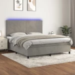 Κρεβάτι Boxspring με Στρώμα & LED Αν.Γκρι 160x200 εκ. Βελούδινο Γκρι 3136011