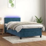 Κρεβάτι Boxspring με Στρώμα & LED Σκ. Μπλε 90x190 εκ. Βελούδινο Μπλε 3134379
