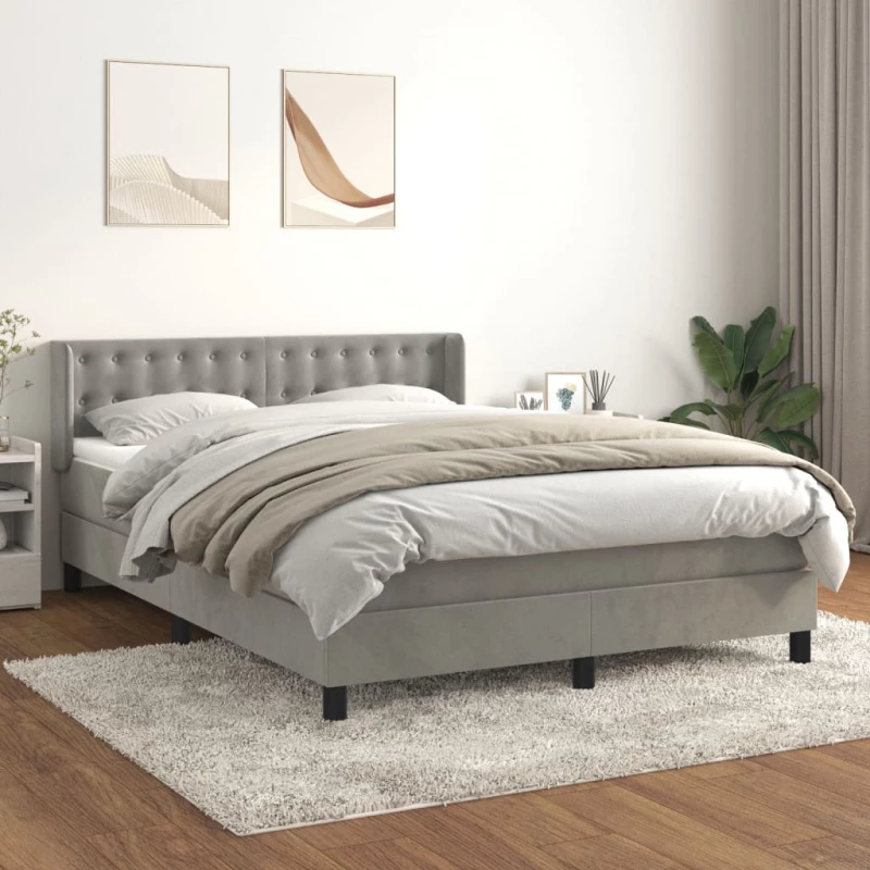 Κρεβάτι Boxspring με Στρώμα Ανοιχτό Γκρι 140x200 εκ. Βελούδινο Γκρι 3131201