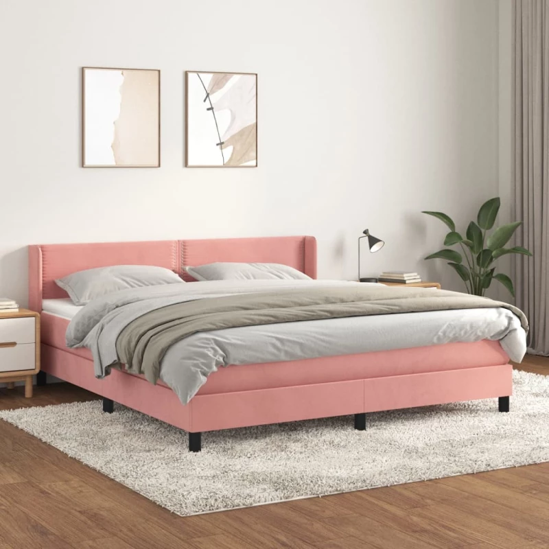 Κρεβάτι Boxspring με Στρώμα Ροζ 160x200 εκ. Βελούδινο Ροζ 3130912