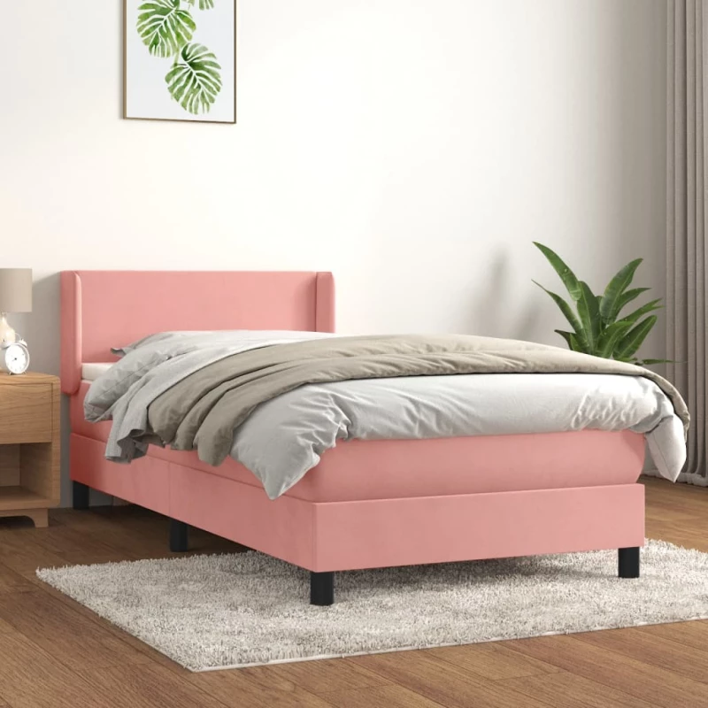 Κρεβάτι Boxspring με Στρώμα Ροζ 100x200 εκ. Βελούδινο Ροζ 3130828