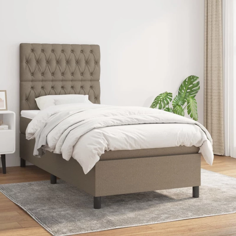 Κρεβάτι Boxspring με Στρώμα Taupe 90x190 εκ.Υφασμάτινο μπεζ-γκρι 3141981