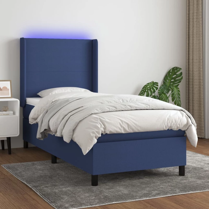 Κρεβάτι Boxspring με Στρώμα & LED Μπλε 80x200 εκ. Υφασμάτινο Μπλε 3138115