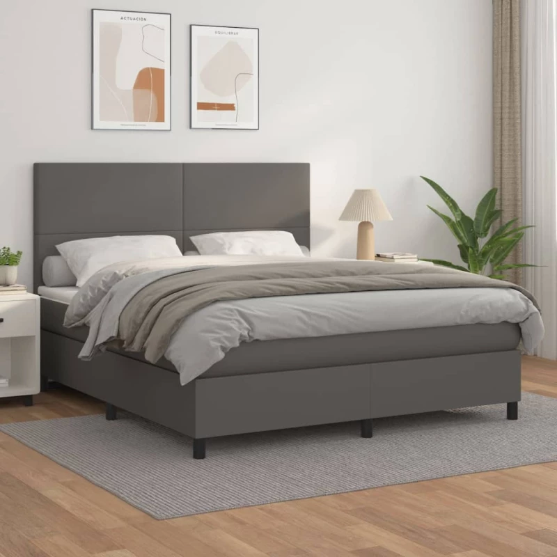 Κρεβάτι Boxspring με Στρώμα Γκρι 160x200εκ. από Συνθετικό Δέρμα Γκρι 3142735