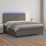 Κρεβάτι Boxspring με Στρώμα & LED Γκρι 160x200 εκ. Συνθ. Δέρμα Γκρι 3135835