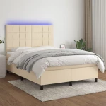 Κρεβάτι Boxspring με Στρώμα & LED Κρεμ 140x200 εκ. Υφασμάτινο Κρεμ 3134882