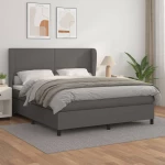 Κρεβάτι Boxspring με Στρώμα Γκρι 160x200εκ. από Συνθετικό Δέρμα Γκρι 3128923