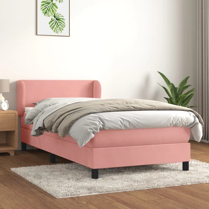 Κρεβάτι Boxspring με Στρώμα Ροζ 90x200 εκ. Βελούδινο Ροζ 3127354