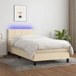 Κρεβάτι Boxspring με Στρώμα & LED Κρεμ 90x200 εκ. Υφασμάτινο Κρεμ 3133130