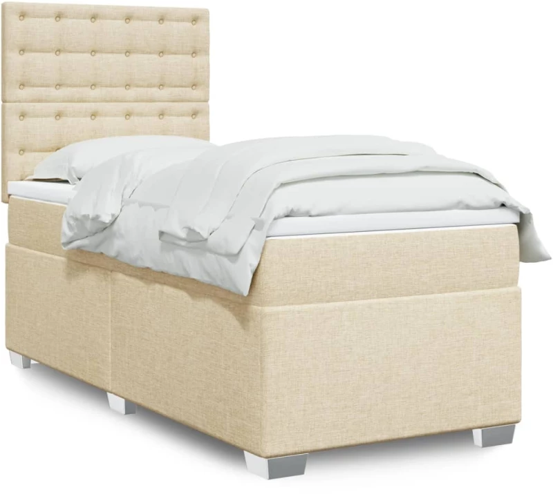 Κρεβάτι Boxspring με Στρώμα Κρεμ 100 x 200 εκ. Υφασμάτινο Κρεμ 3292718