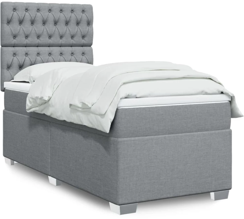 Κρεβάτι Boxspring με Στρώμα Ανοιχτό Γκρι 90x190 εκ. Υφασμάτινο Γκρι 3290350