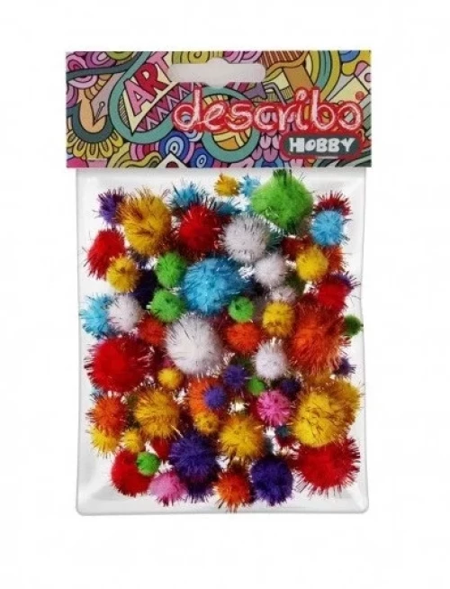 POM POMS GLITTER διαφόρων μεγεθών συσκευασία 80 τεμαχίων