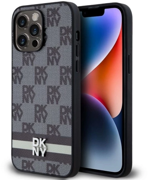 DKNY Θήκη PU Leather Checkered Pattern and Stripe iPhone 13 Pro Max Black