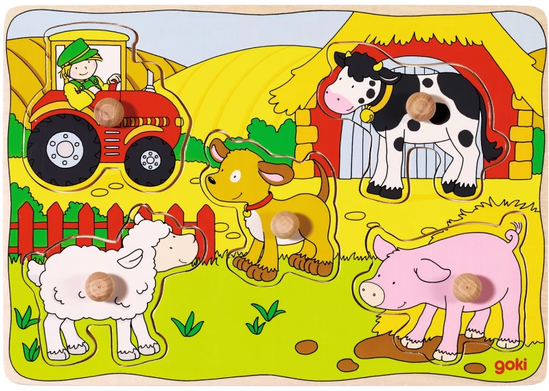 GOKI - On the farm, Lift out puzzle - (57589) / Toys