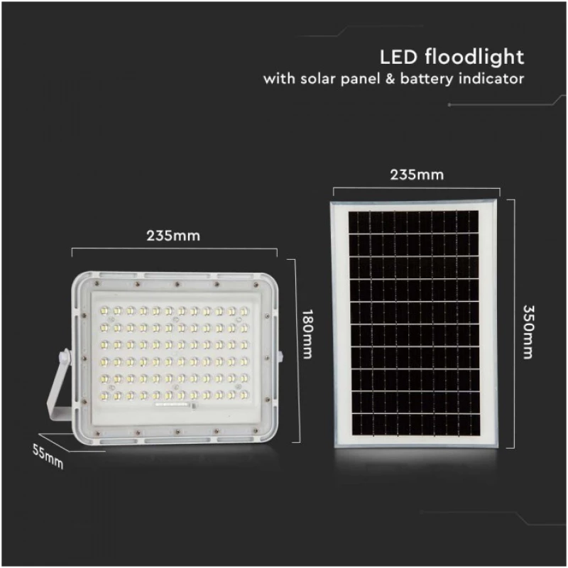 V-TAC Ηλιακός Προβολέας LED 6W Φυσικό Λευκό 4000K
